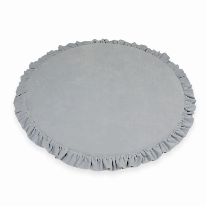 Mata do zabawy okrągła z falbanką 100 cm, Velvet Soft, jasnoszary