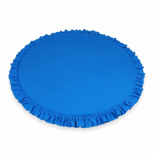 Mata do zabawy okrągła z falbanką 100 cm, tkanina tapicerska, niebieski