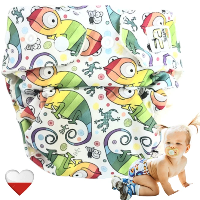 Kieszonka bambus kameleony białe napki, pieluszka wielorazowa – NappiMe