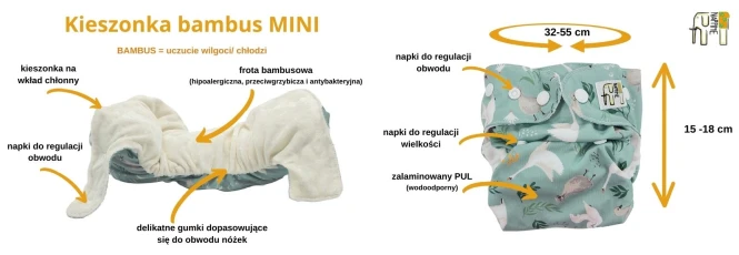 Mini kieszonka bambus biała, pieluszka wielorazowa – NappiMe