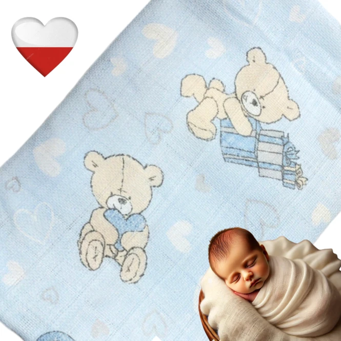 Pieluszka tetrowa niebieskie misie – NappiMe